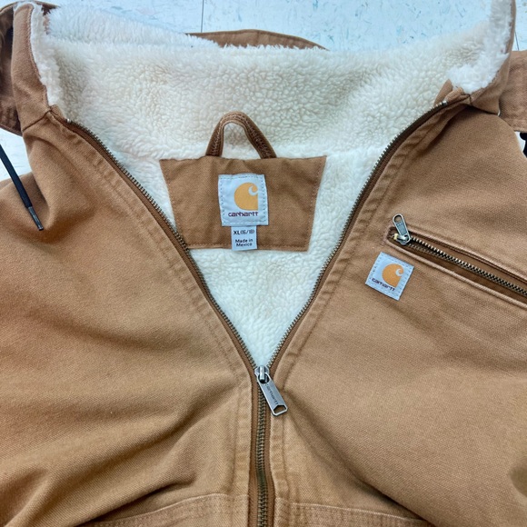 Carhartt Brown Detachable Hood Work Jacket with Sherpa Lining - Picture 5 of 5